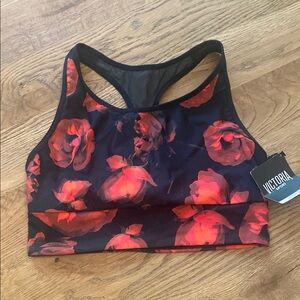Victoria's Secret Black and Red Sports Bra Floral Design